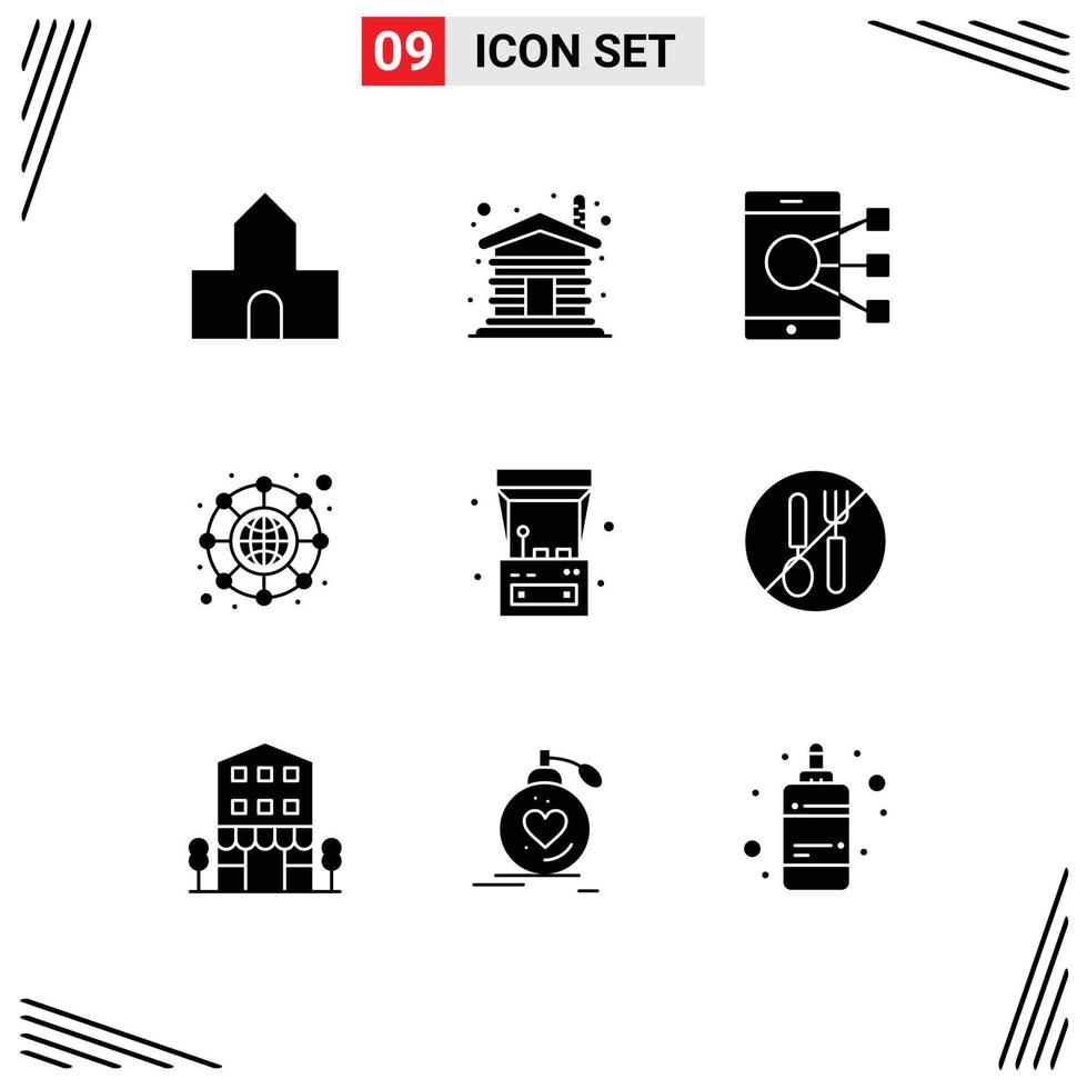 Universal Icon Symbols Group of 9 Modern Solid Glyphs of fun network connect hierarchy share Editable Vector Design Elements