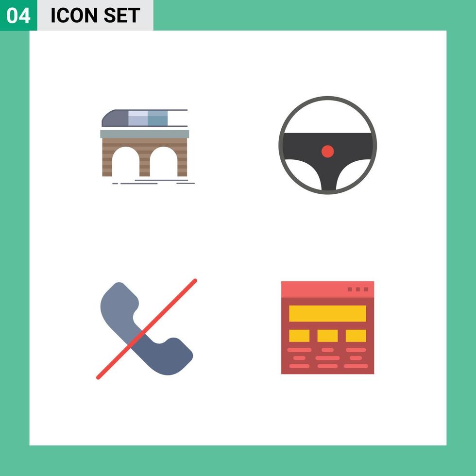 Set of 4 Vector Flat Icons on Grid for metro deny train steering phone Editable Vector Design Elements