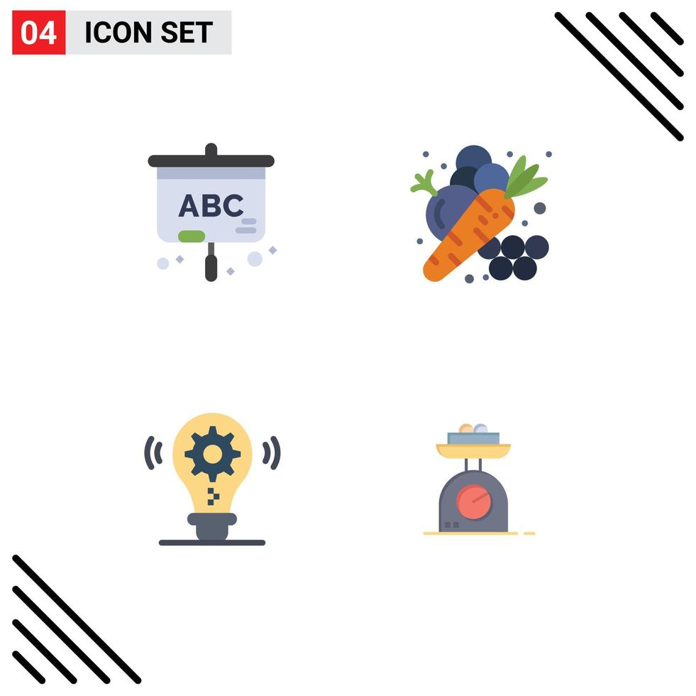 Universal Icon Symbols Group of 4 Modern Flat Icons of projector idea agriculture food setting Editable Vector Design Elements