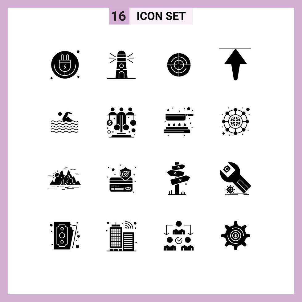 16 Universal Solid Glyph Signs Symbols of sport up house home navigation Editable Vector Design Elements