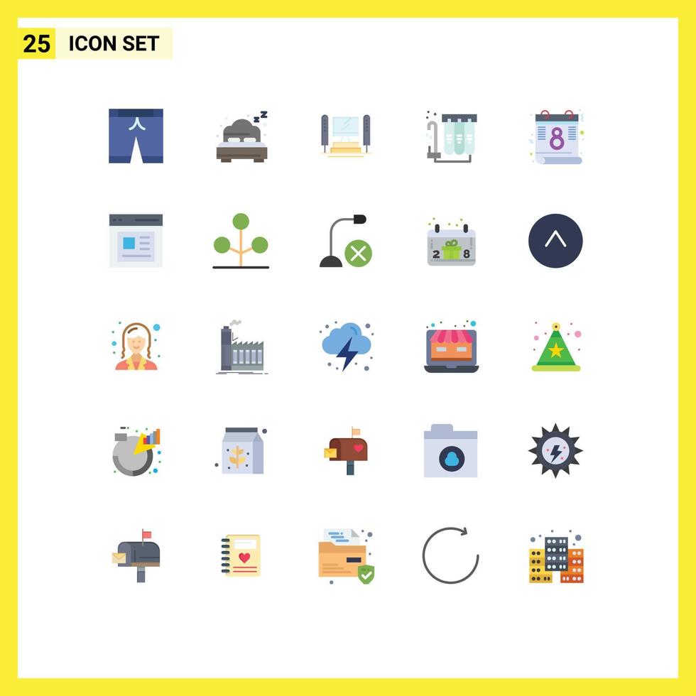 Set of 25 Modern UI Icons Symbols Signs for communication day server calendar purification Editable Vector Design Elements
