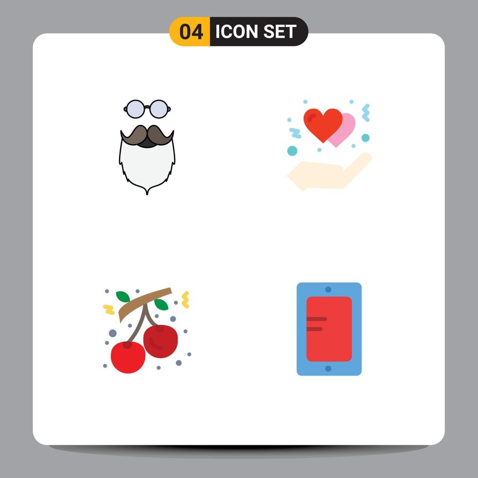 User Interface Pack of 4 Basic Flat Icons of moustache berry beared gesture cranberry Editable Vector Design Elements