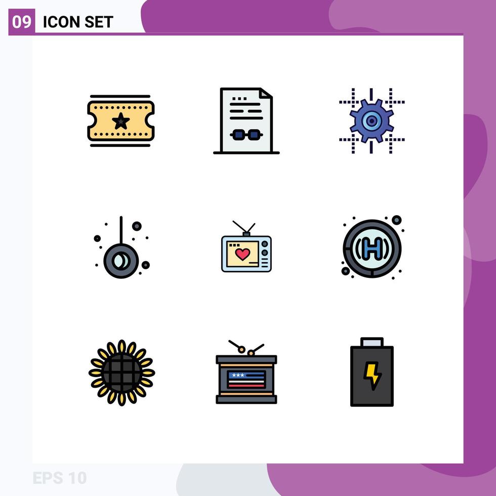 9 Creative Icons Modern Signs and Symbols of valentine television setting camping movement Editable Vector Design Elements