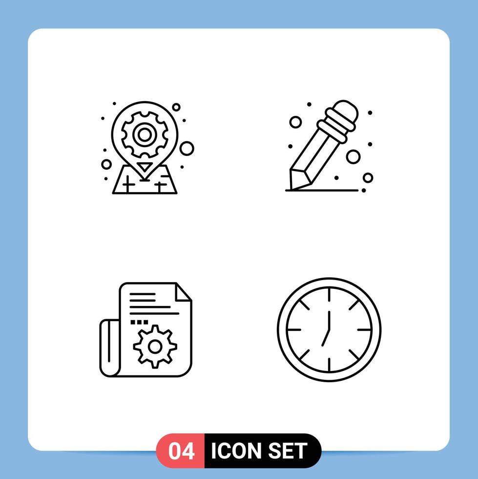 4 Universal Filledline Flat Colors Set for Web and Mobile Applications gear setting options school supplies clock Editable Vector Design Elements