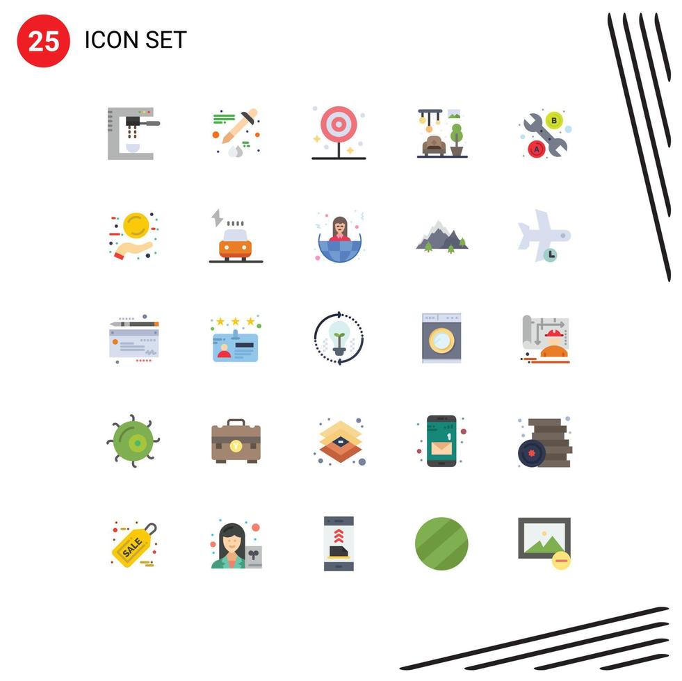 paquete de interfaz de usuario de 25 colores planos básicos de candelabros de herramientas desayuno living lollipop elementos de diseño vectorial editables vector