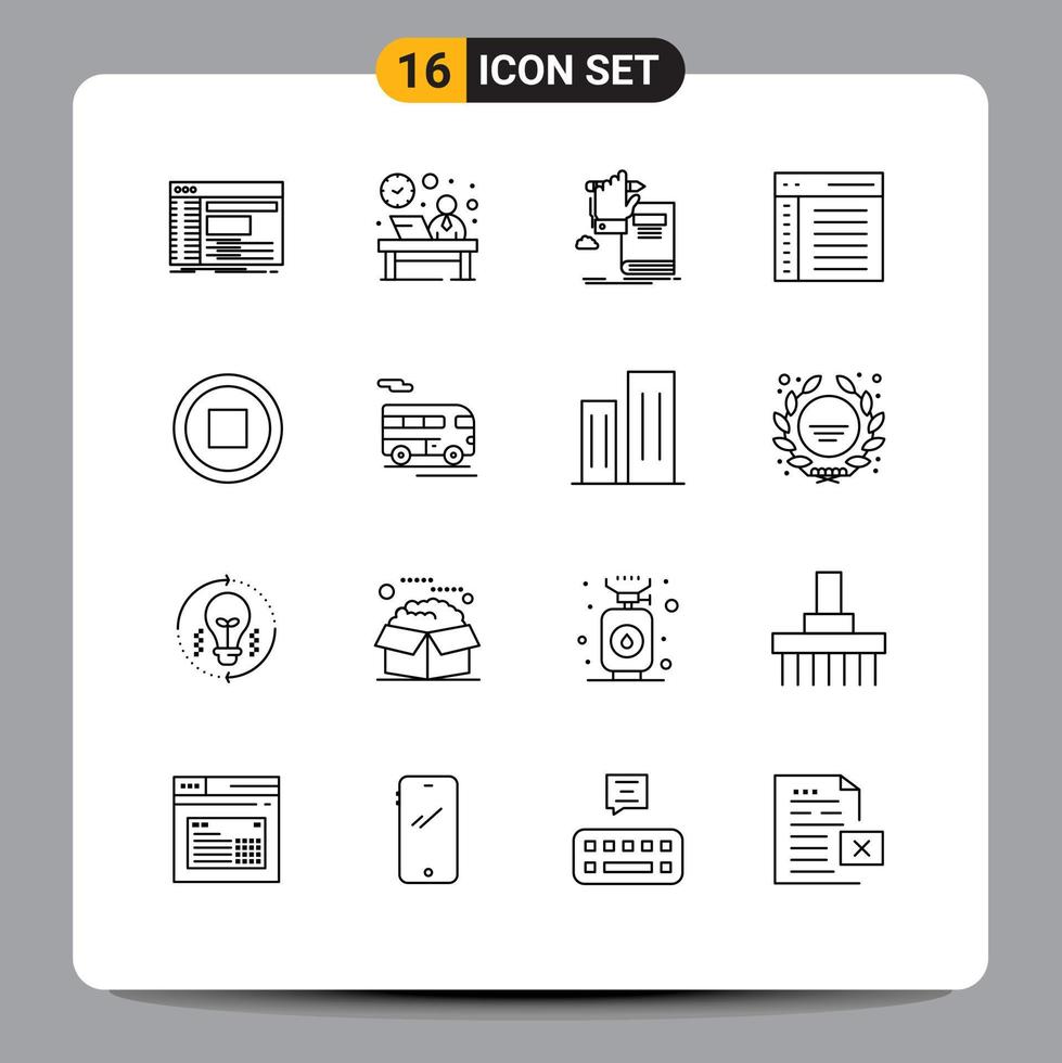 Set of 16 Commercial Outlines pack for communication app hour growth learning Editable Vector Design Elements