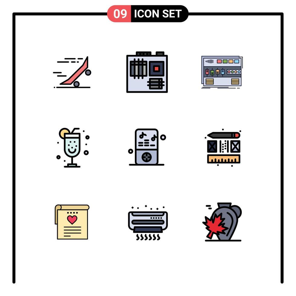 conjunto de 9 iconos de interfaz de usuario modernos símbolos signos para música fiesta audio noche sonido elementos de diseño vectorial editables vector