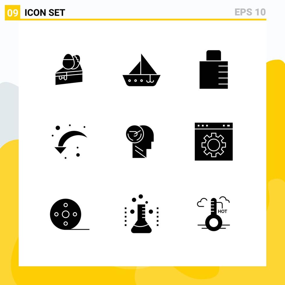 Pictogram Set of 9 Simple Solid Glyphs of activity right arrow yacht reload security Editable Vector Design Elements