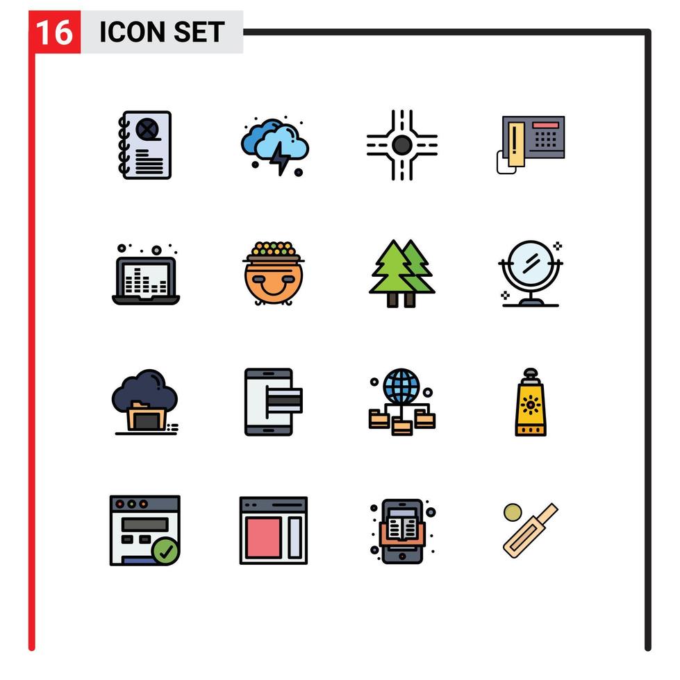 User Interface Pack of 16 Basic Flat Color Filled Lines of fortune sound frequency crossroad sound bars hardware Editable Creative Vector Design Elements