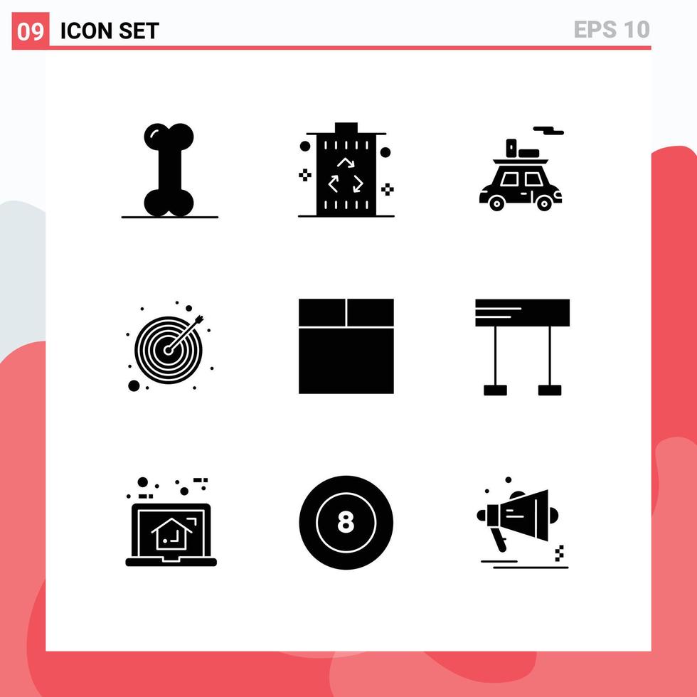 Pack of 9 creative Solid Glyphs of grid target recycle strategy vehicle Editable Vector Design Elements