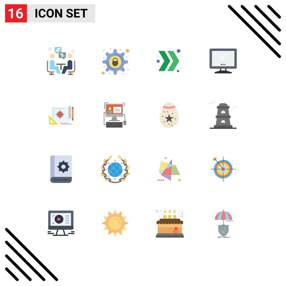 16 Universal Flat Color Signs Symbols of achievement imac setting device computer Editable Pack of Creative Vector Design Elements