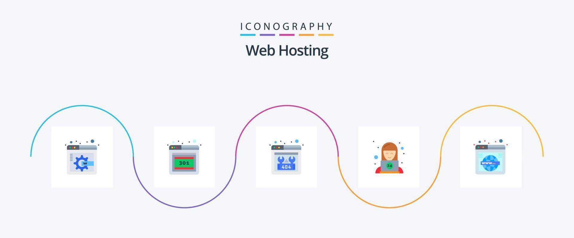 Paquete de 5 iconos planos de alojamiento web que incluye el mundo. web. reparar. buscar. servicio vector