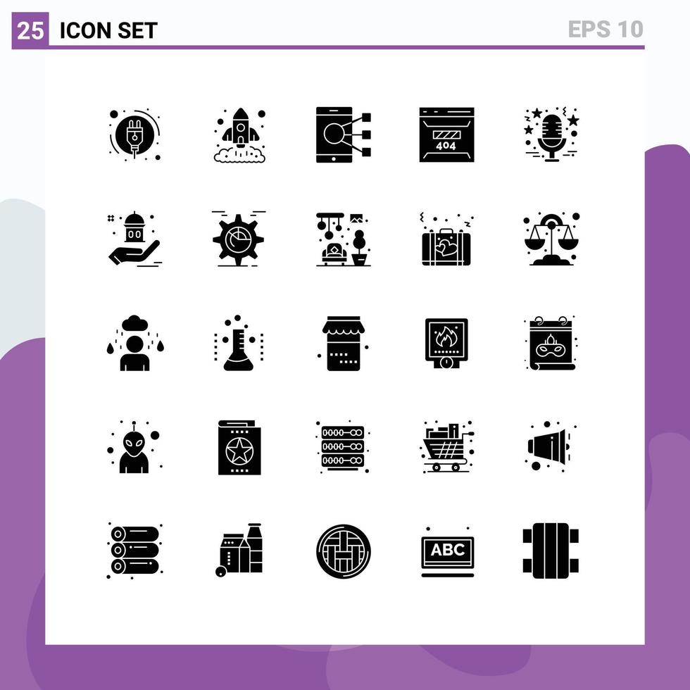 Set of 25 Commercial Solid Glyphs pack for site error connect development share Editable Vector Design Elements