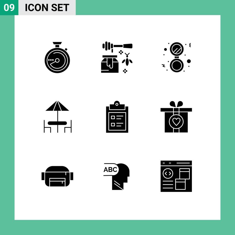 conjunto de 9 iconos modernos de la interfaz de usuario signos de símbolos para la mesa del portapapeles muebles de baño comedor elementos de diseño vectorial editables vector