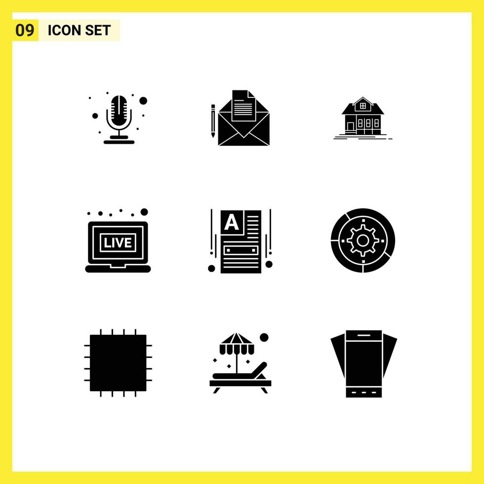 9 User Interface Solid Glyph Pack of modern Signs and Symbols of web builder making website house make a website live Editable Vector Design Elements