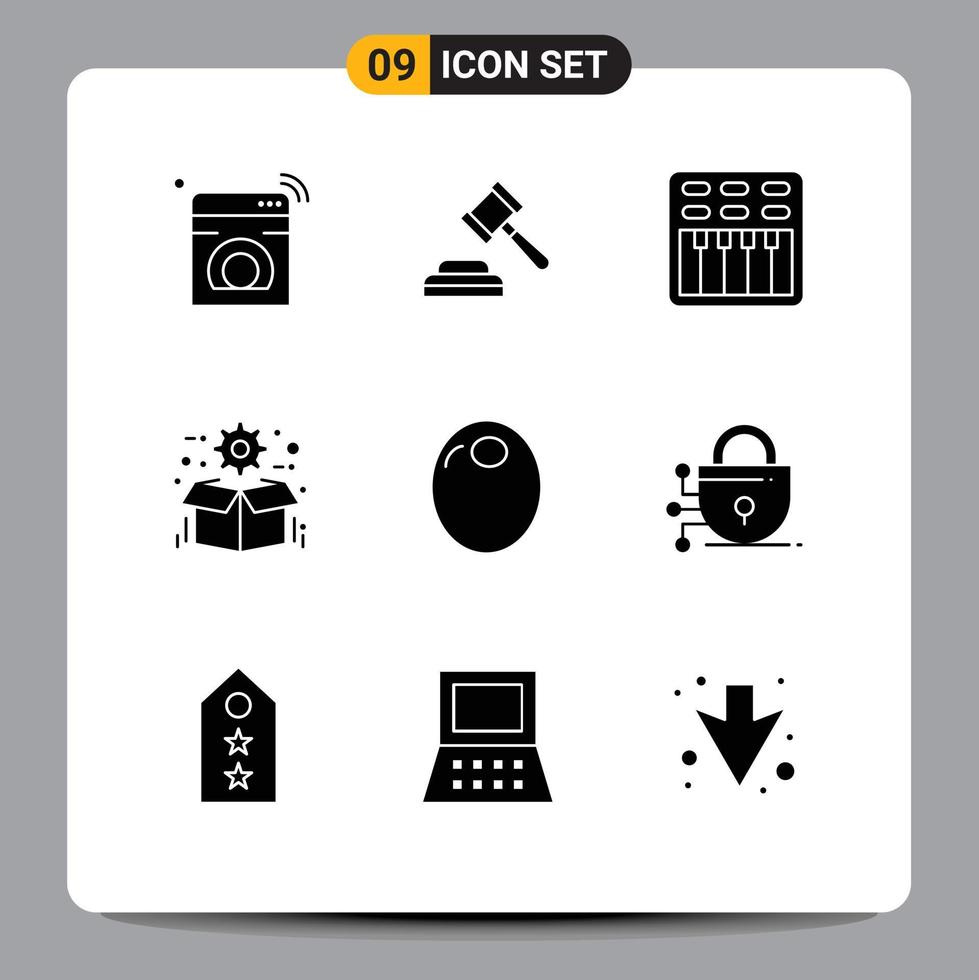 9 Universal Solid Glyphs Set for Web and Mobile Applications filling package cinema optimization box Editable Vector Design Elements