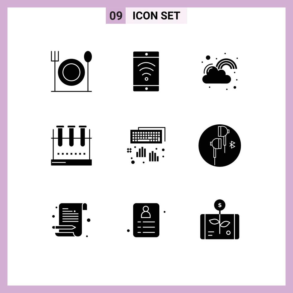 9 Universal Solid Glyph Signs Symbols of keyboard test tube joy lab glassware erlenmeyer flask Editable Vector Design Elements