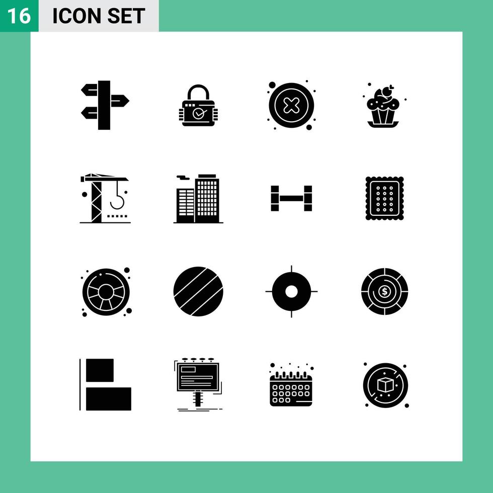 Pictogram Set of 16 Simple Solid Glyphs of construction cup secure cake user Editable Vector Design Elements
