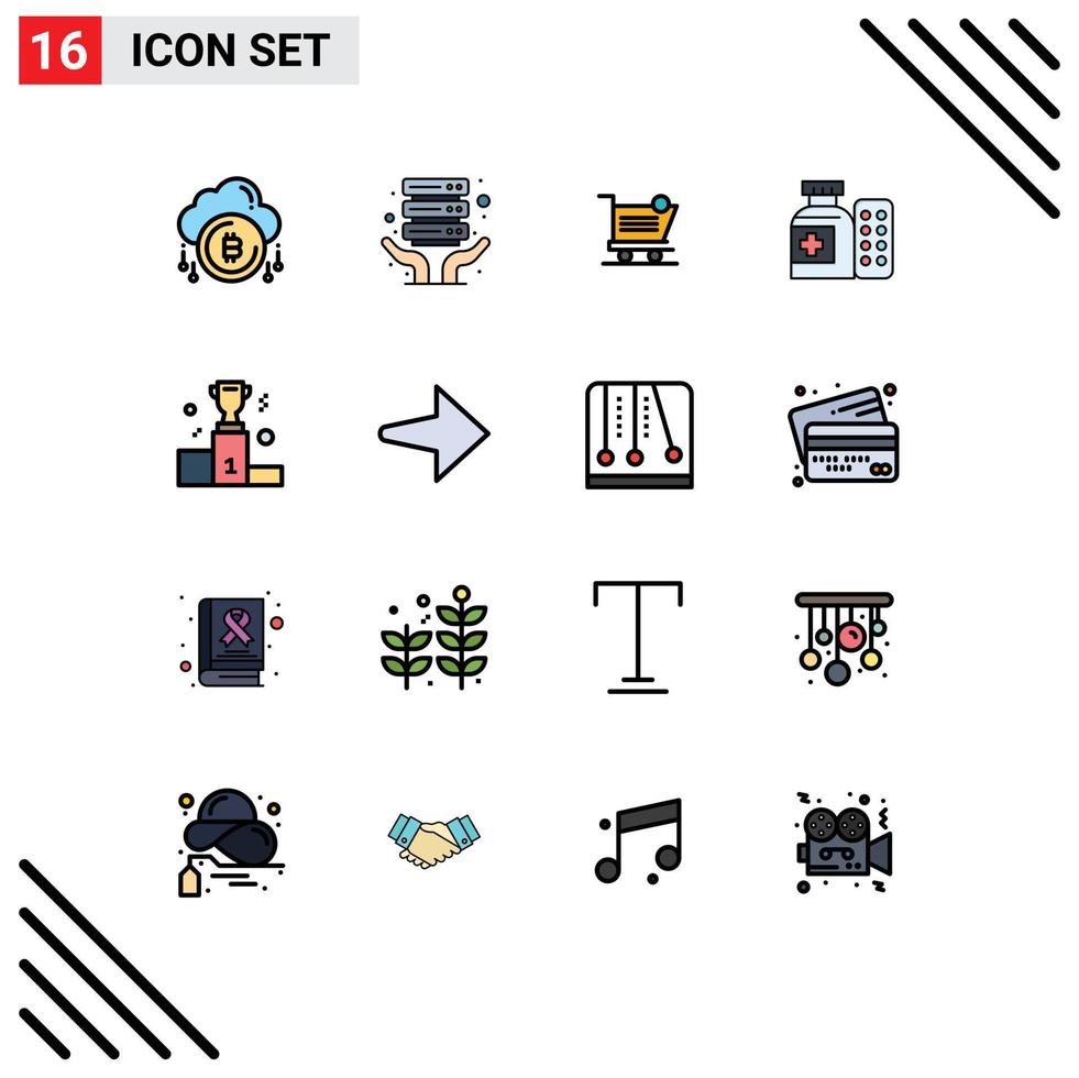 16 iconos creativos, signos y símbolos modernos de premios, carrito de pastillas, tienda de medicamentos, elementos de diseño de vectores creativos editables