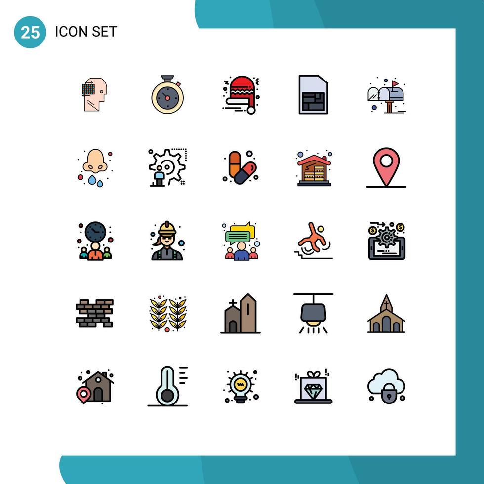 paquete de iconos de vector de stock de 25 signos y símbolos de línea para elementos de diseño de vector editables de sim de caja de sombrero de navidad de carta postal