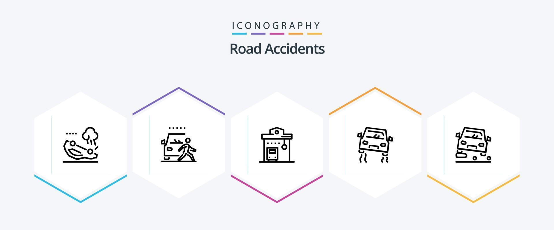 paquete de iconos de 25 líneas de accidentes de tráfico, incluido el derrape. auto. camino. accidente. estación vector