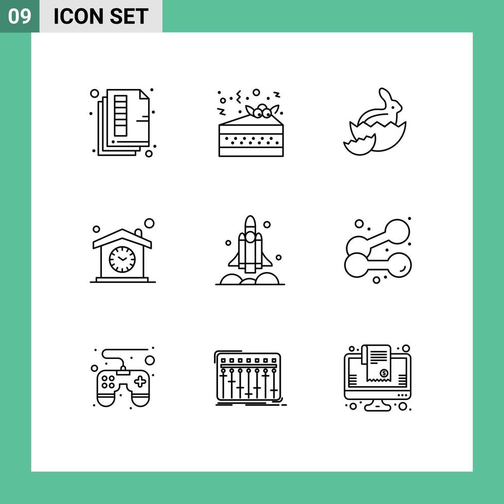 Group of 9 Outlines Signs and Symbols for launcher clock robbit time home Editable Vector Design Elements