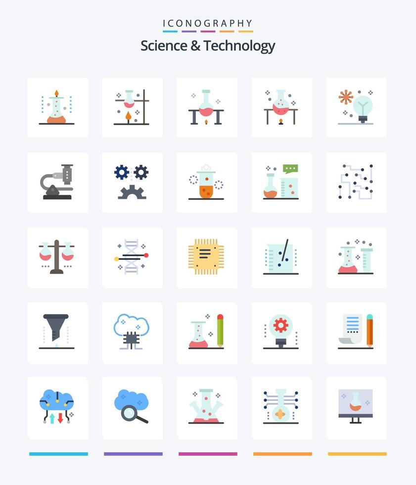 ciencia creativa y tecnología 25 paquete de iconos planos como la ciencia de la ingeniería. ciencia aplicada. inteligencia. investigación. microbiología vector