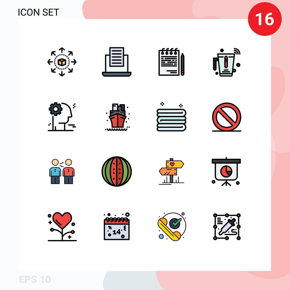 Flat Color Filled Line Pack of 16 Universal Symbols of brain wifi competitive mixer blender Editable Creative Vector Design Elements