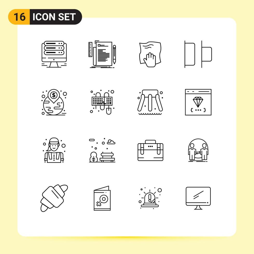 Outline Pack of 16 Universal Symbols of financial horizontal script distribute rub Editable Vector Design Elements