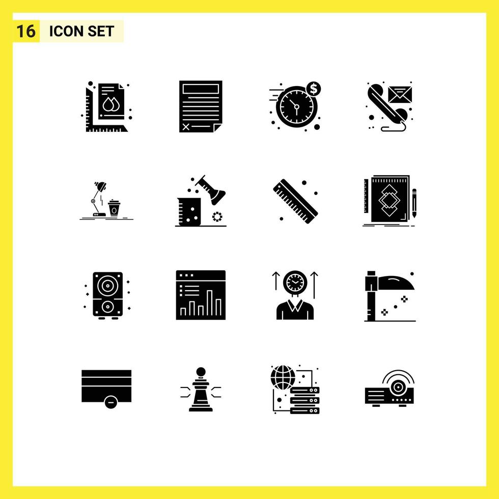 Pack of 16 Modern Solid Glyphs Signs and Symbols for Web Print Media such as send message page email money Editable Vector Design Elements