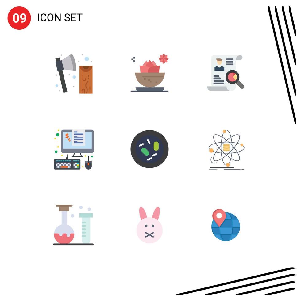 Pack of 9 Modern Flat Colors Signs and Symbols for Web Print Media such as management devices spa search cv Editable Vector Design Elements