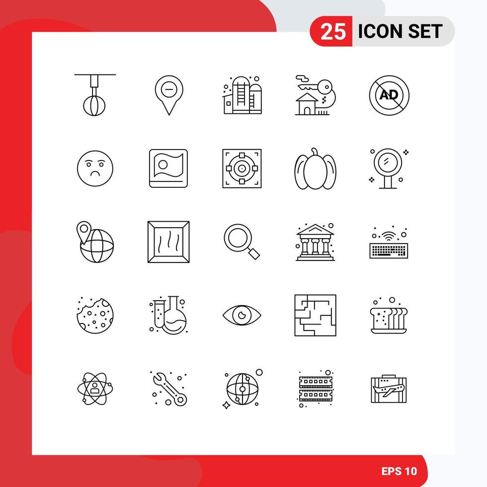 conjunto de 25 iconos de interfaz de usuario modernos signos de símbolos para elementos de diseño de vector editables de grano de casa de pin de casa clave