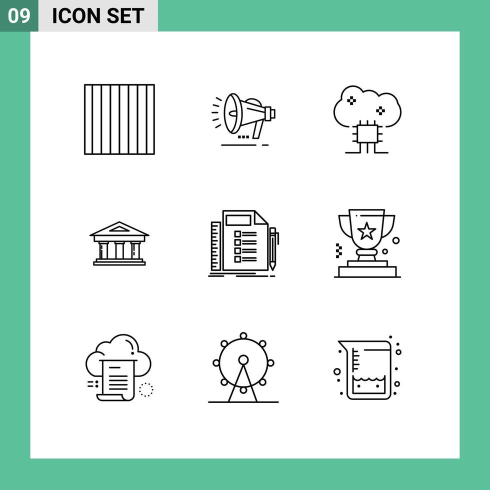 Universal Icon Symbols Group of 9 Modern Outlines of business finance cloud database finance bank Editable Vector Design Elements