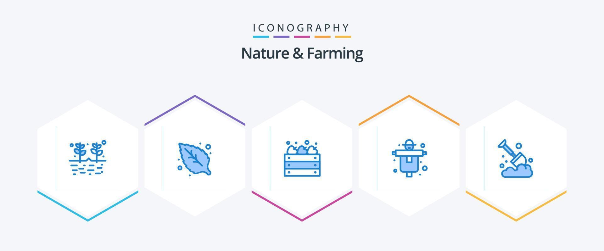 Nature And Farming 25 Blue icon pack including farming. agriculture. apples. scarecrow. farm vector