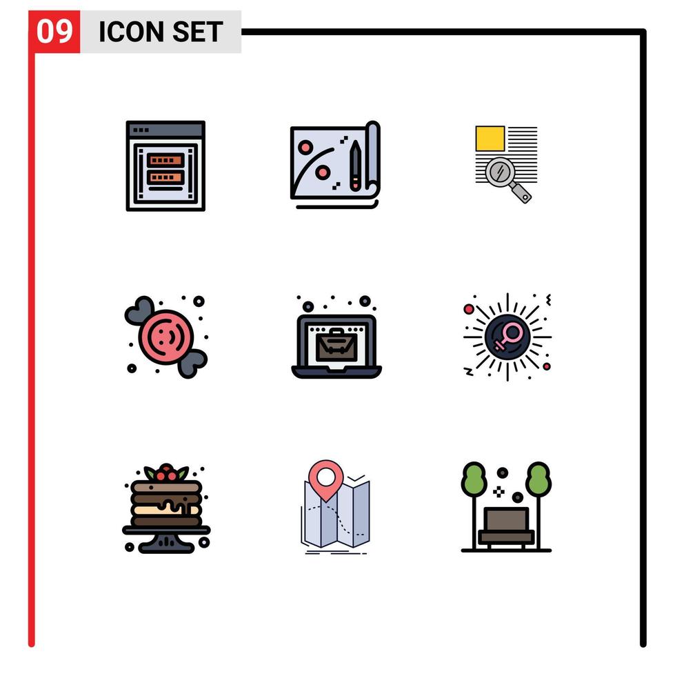 Universal Icon Symbols Group of 9 Modern Filledline Flat Colors of laptop sweets line food candy Editable Vector Design Elements