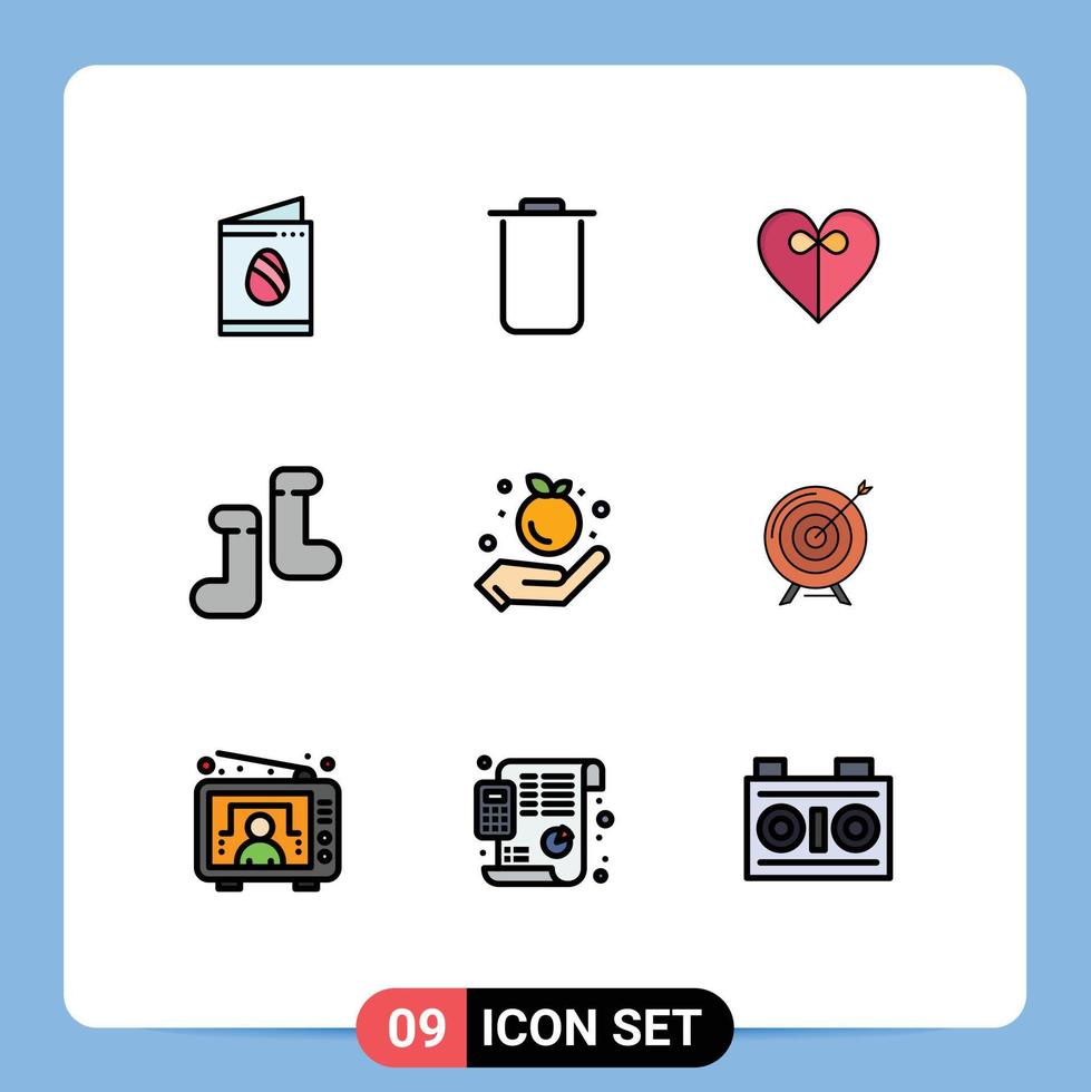 Group of 9 Filledline Flat Colors Signs and Symbols for archive target gift apple farming Editable Vector Design Elements
