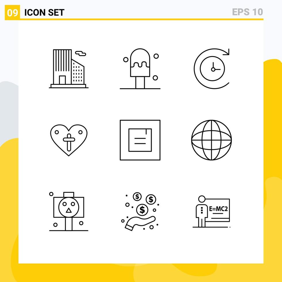 Pictogram Set of 9 Simple Outlines of multimedia media love internet popup Editable Vector Design Elements