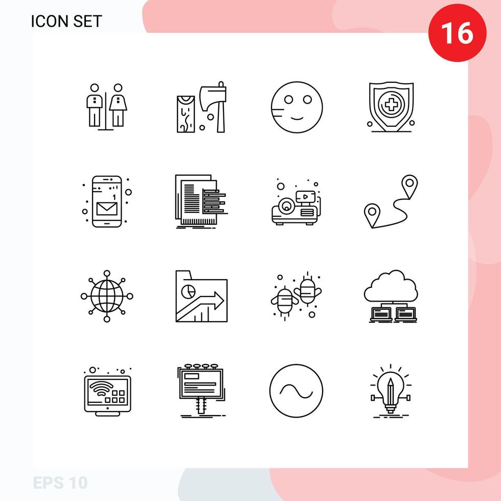 Set of 16 Commercial Outlines pack for message security wood protection study Editable Vector Design Elements
