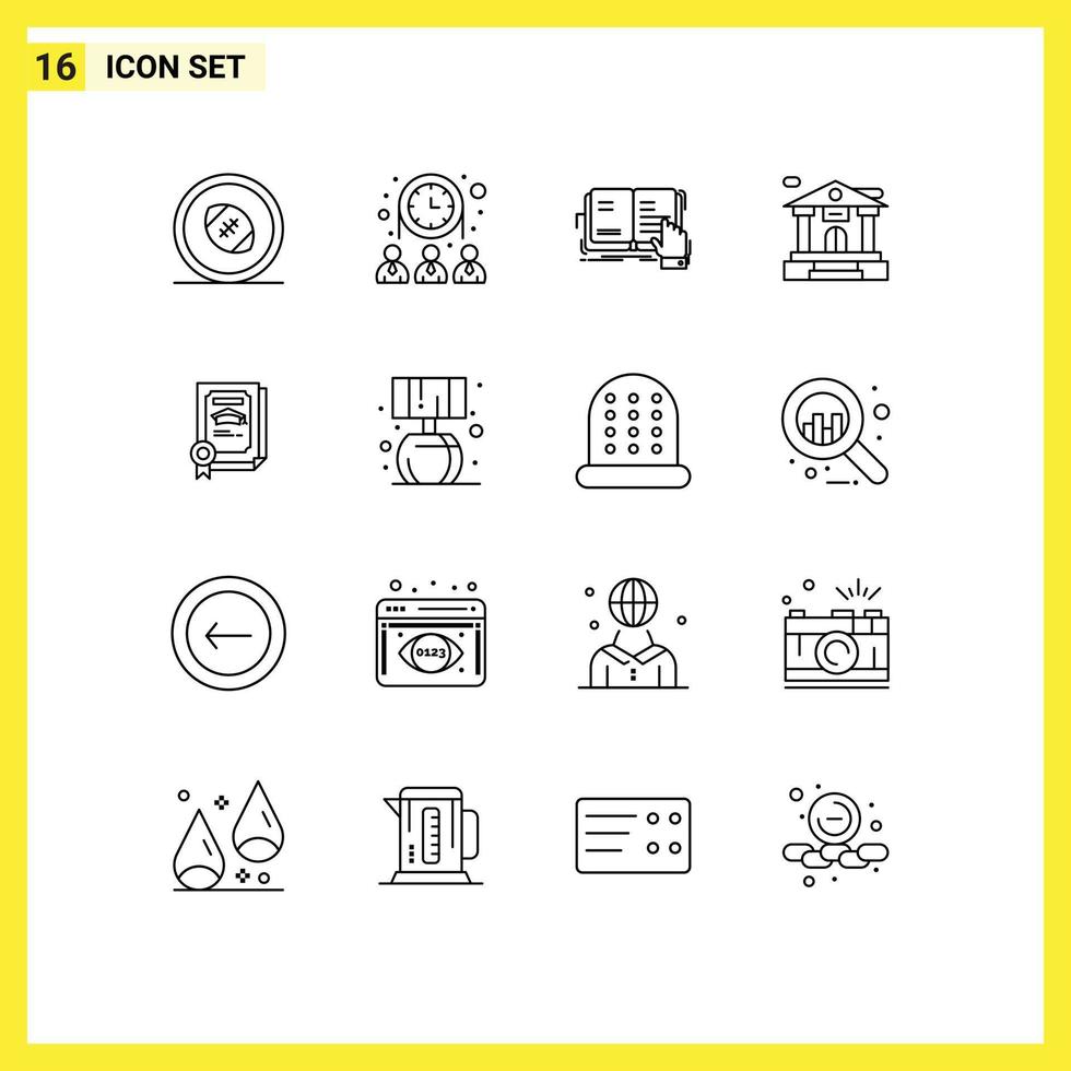 16 User Interface Outline Pack of modern Signs and Symbols of degree bank account network bank literature Editable Vector Design Elements