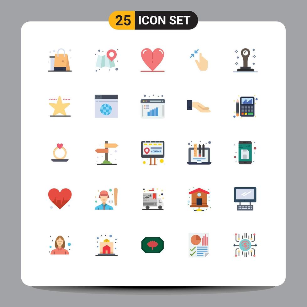 Modern Set of 25 Flat Colors Pictograph of stamp touch heart pinch gestures Editable Vector Design Elements