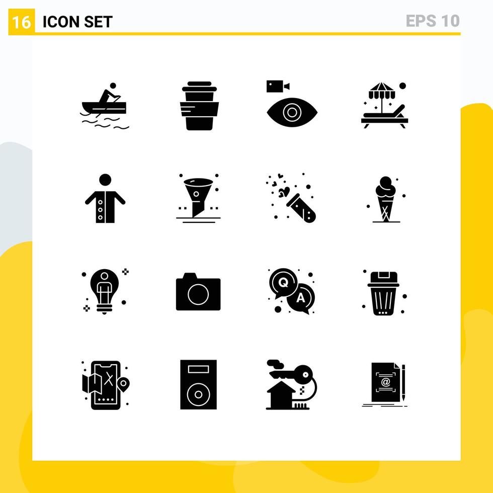 Universal Icon Symbols Group of 16 Modern Solid Glyphs of people monk camcorder summer beach Editable Vector Design Elements