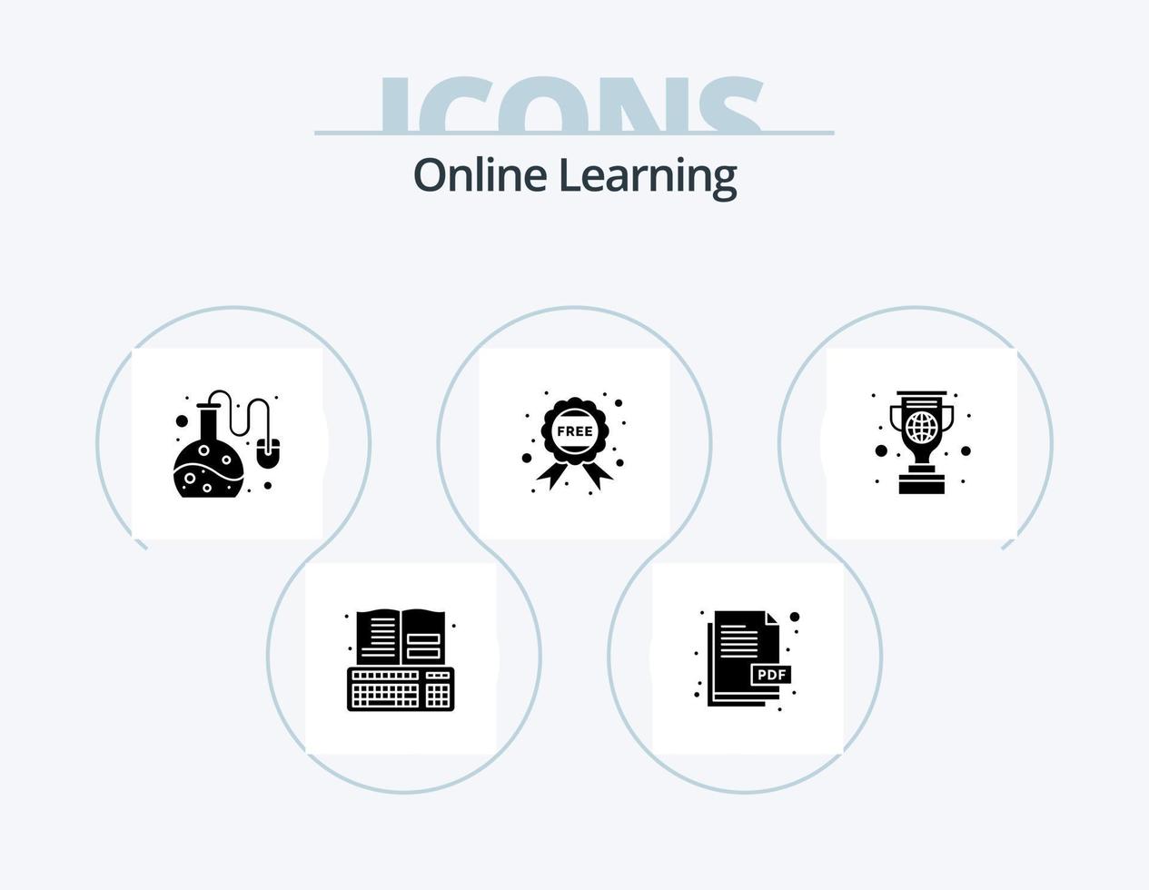 Online Learning Glyph Icon Pack 5 Icon Design. cup. medal. online lab. learn. offer vector