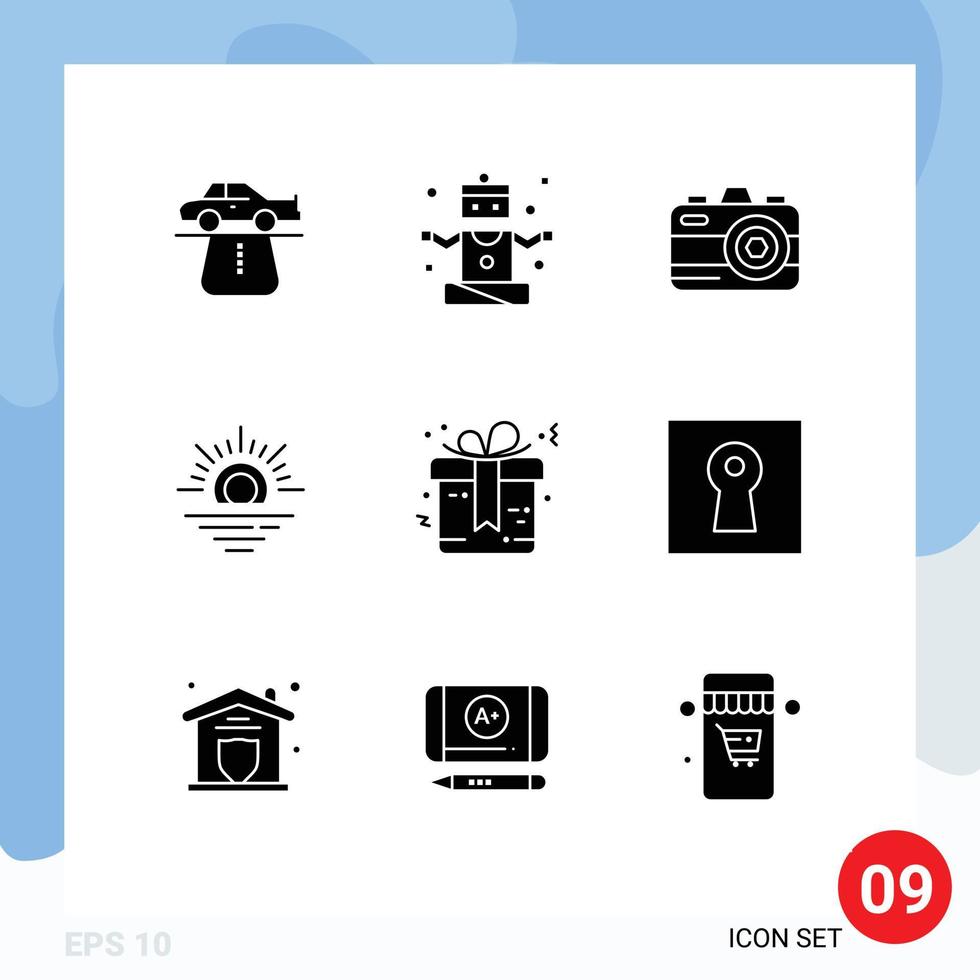 Pictogram Set of 9 Simple Solid Glyphs of marriage bow yoga weather sun Editable Vector Design Elements