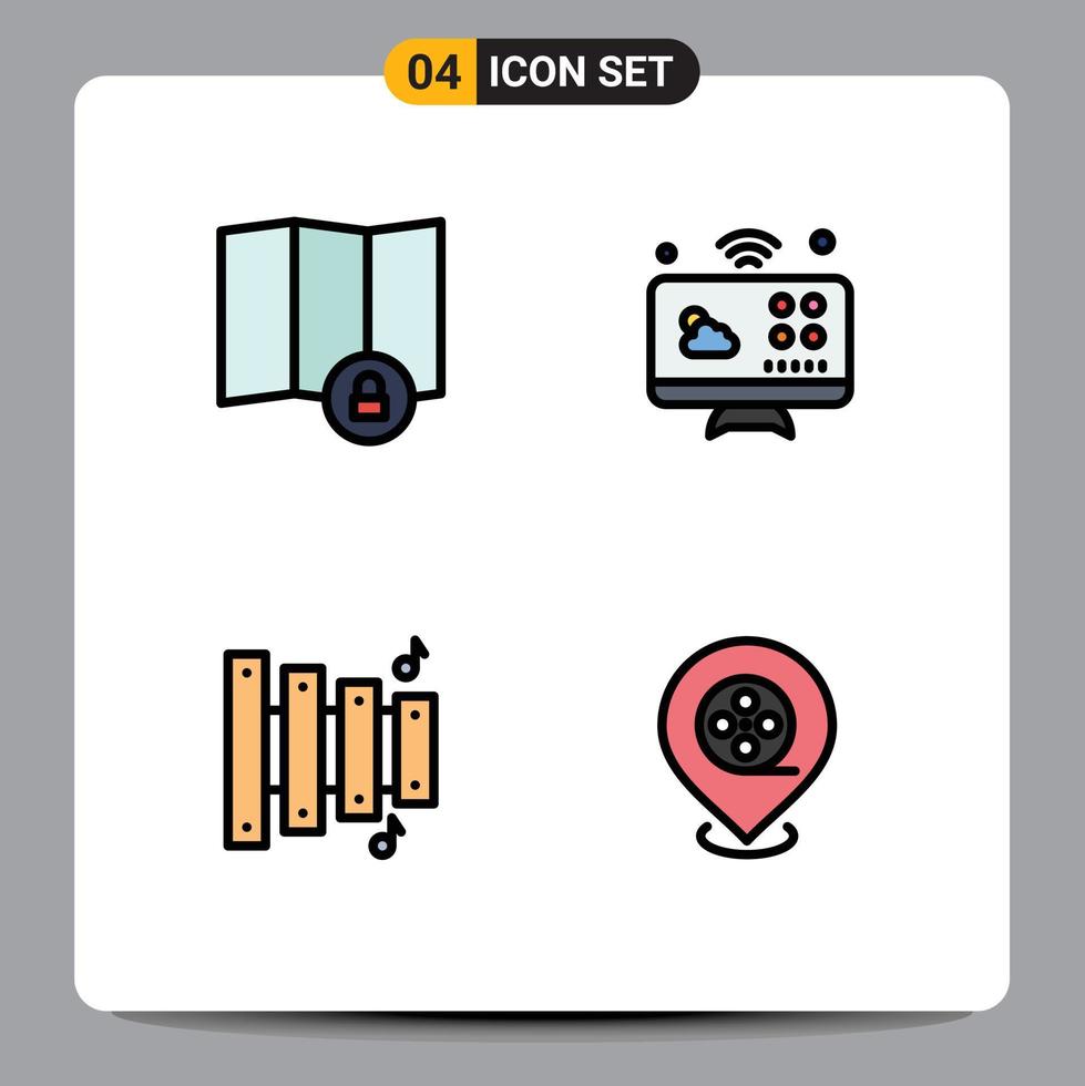 Universal Icon Symbols Group of 4 Modern Filledline Flat Colors of location music communications internet of things location Editable Vector Design Elements