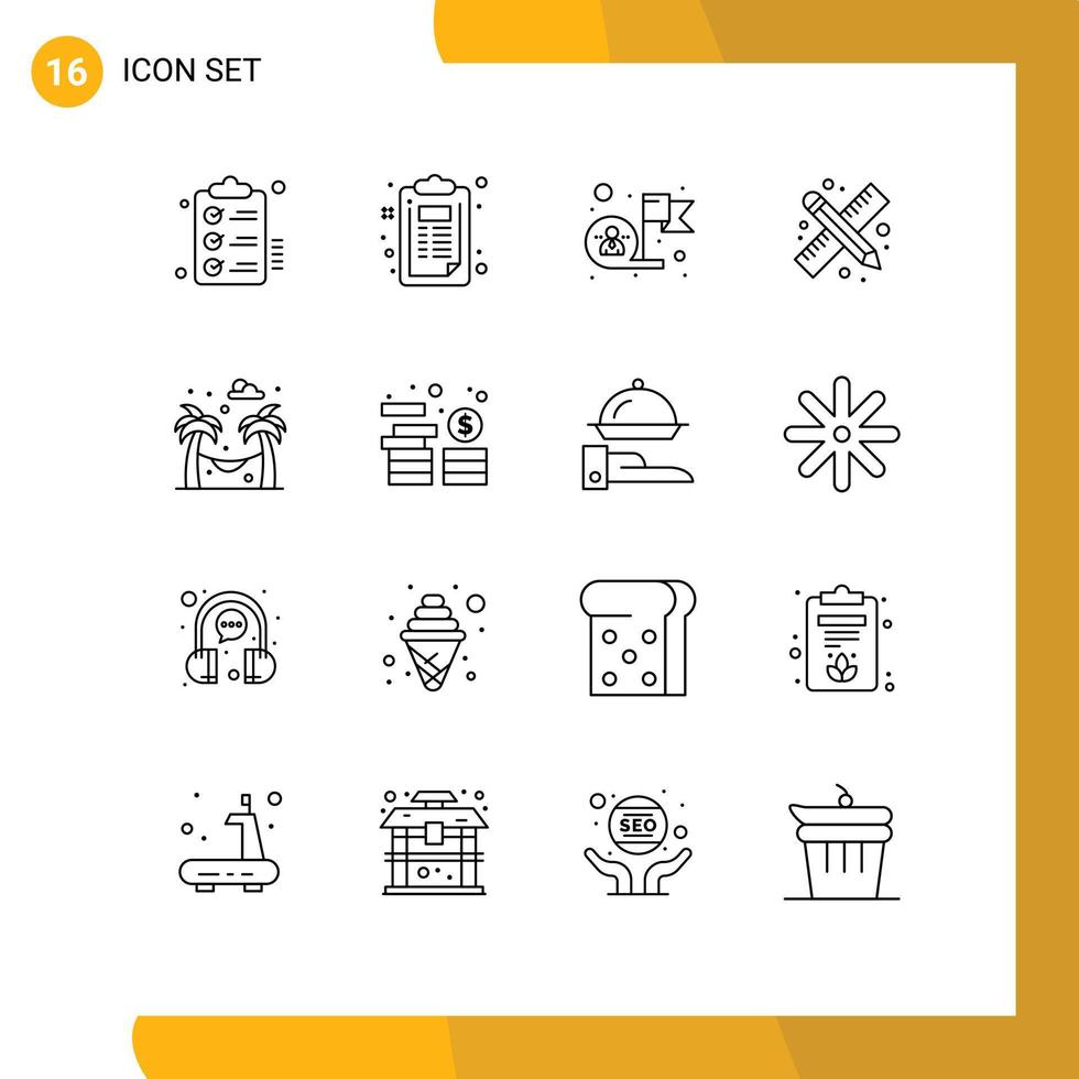 Editable Vector Line Pack of 16 Simple Outlines of work drawing tools document back to school success Editable Vector Design Elements