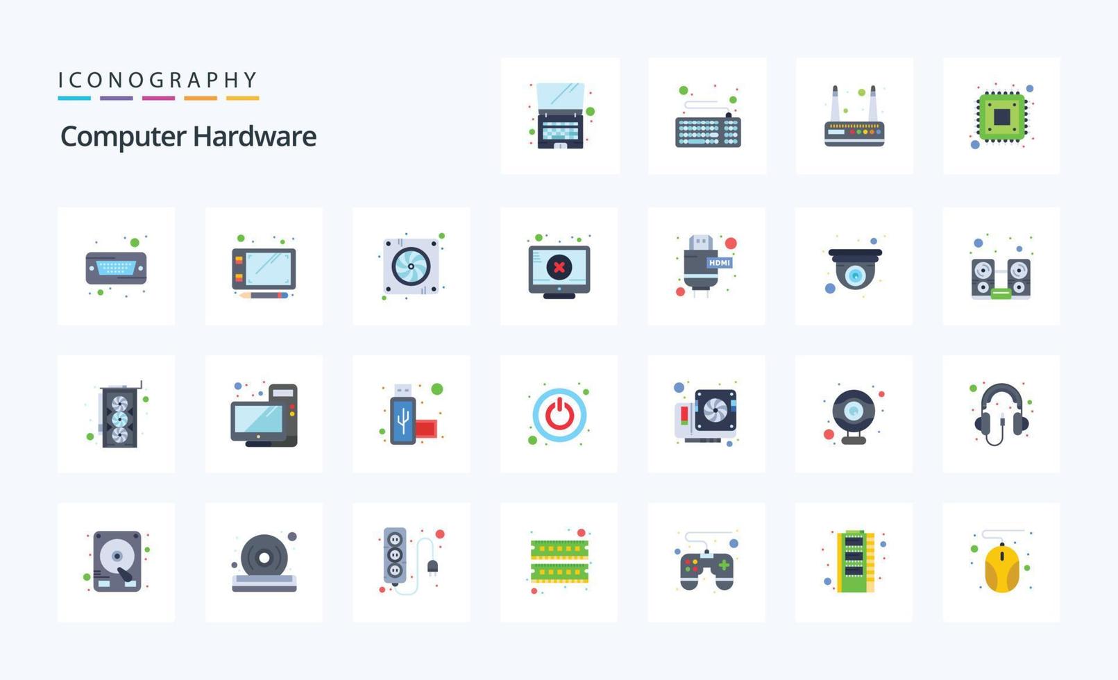 paquete de iconos de color plano de hardware de 25 computadoras vector