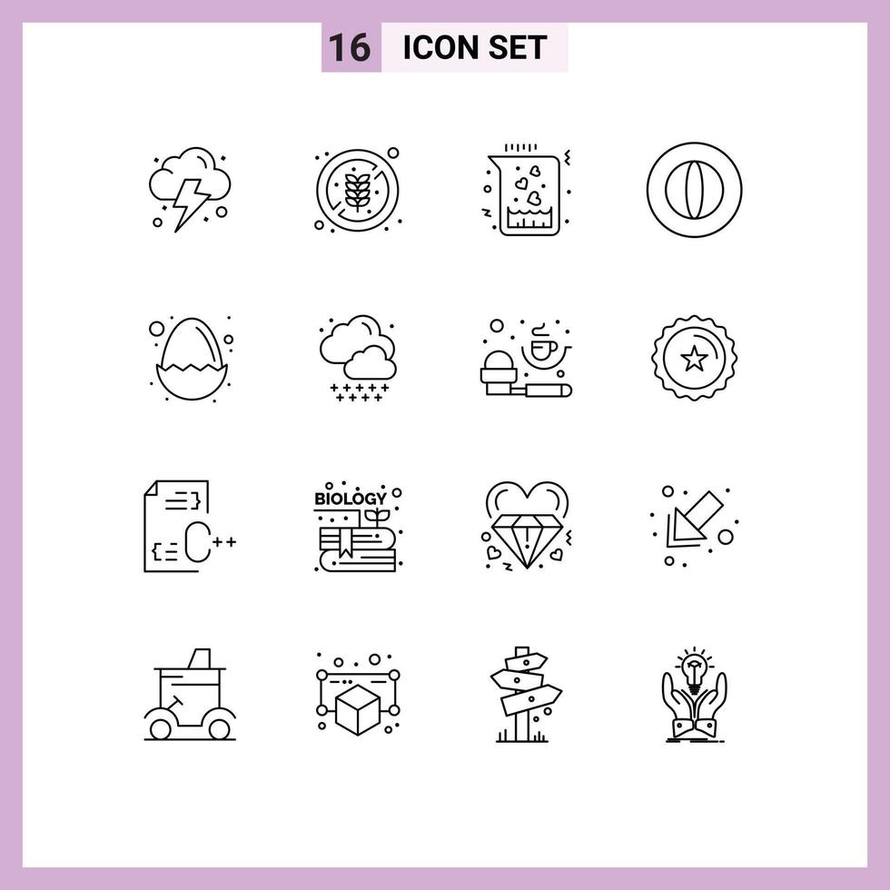 Group of 16 Modern Outlines Set for egg baby flask marketing coin Editable Vector Design Elements