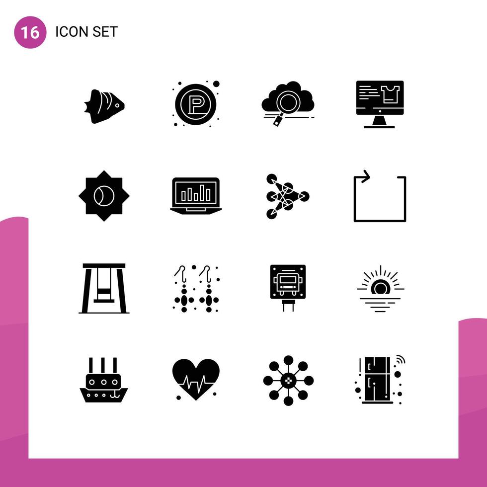 User Interface Pack of 16 Basic Solid Glyphs of shopping screen place computer technology Editable Vector Design Elements