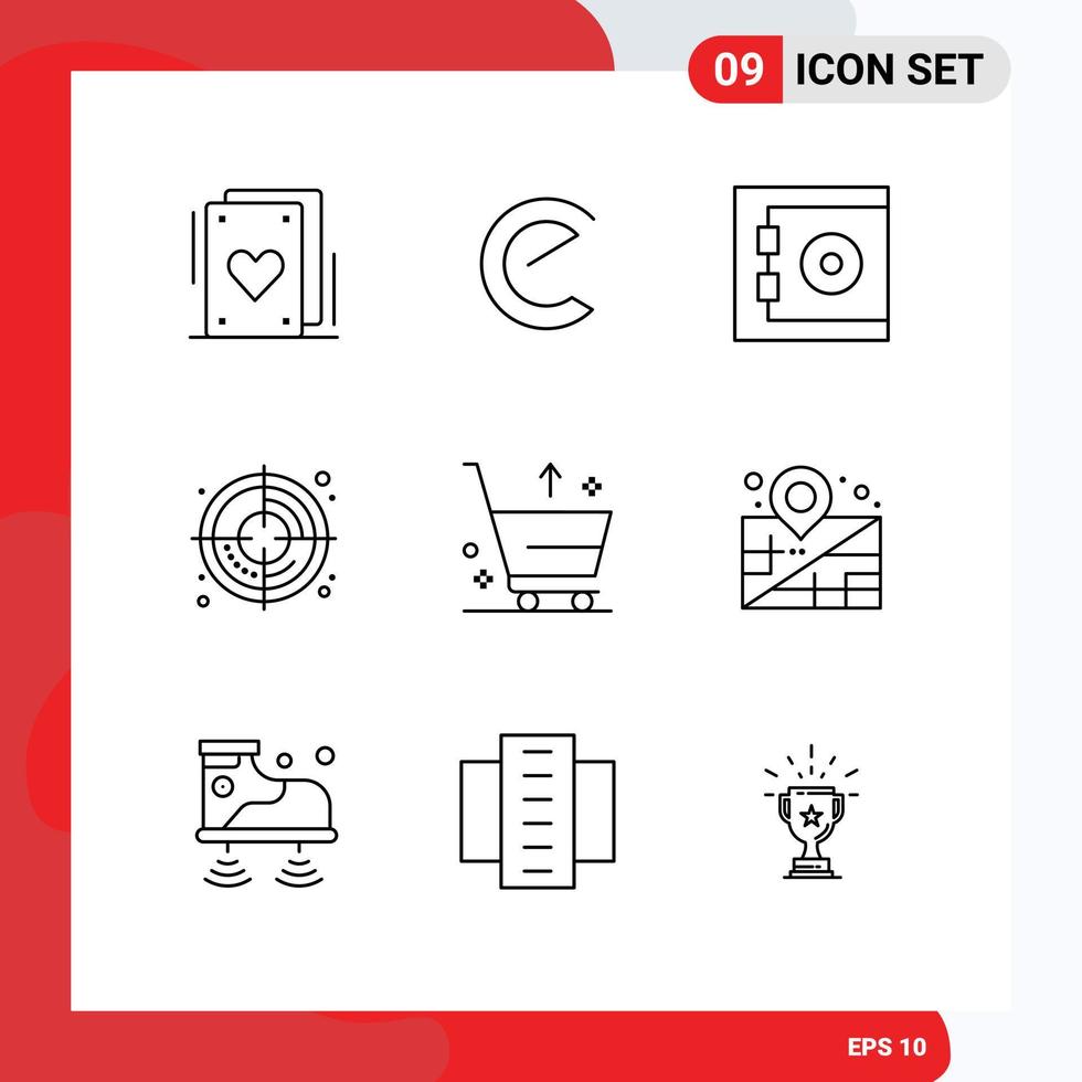 Editable Vector Line Pack of 9 Simple Outlines of location e protect commerce process Editable Vector Design Elements