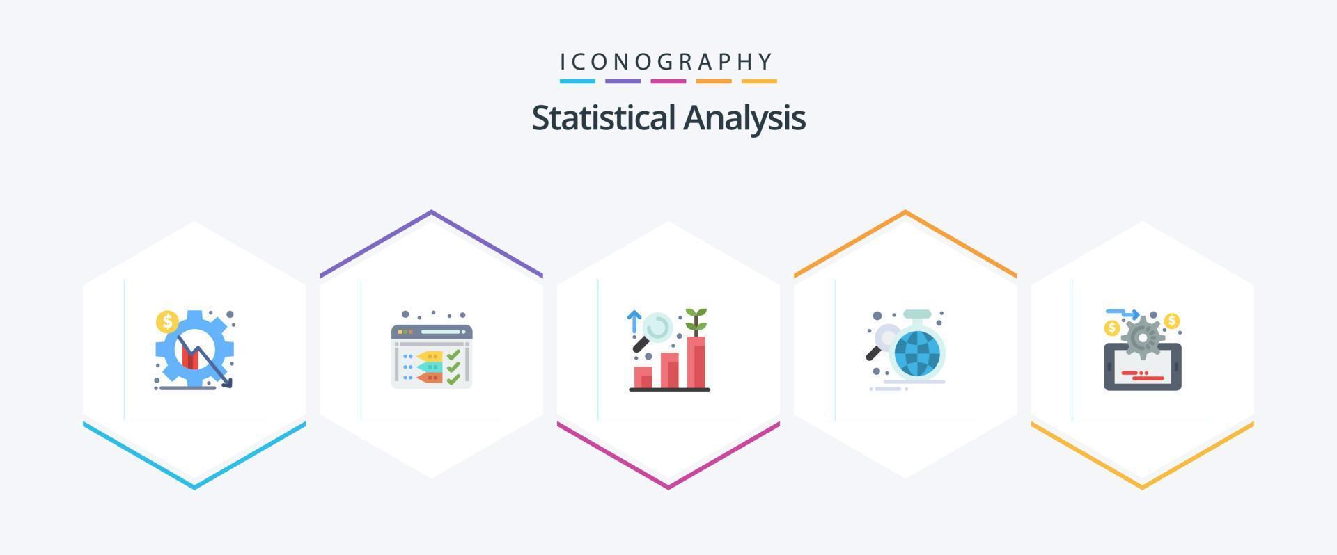 paquete de 25 iconos planos de análisis estadístico que incluye estadísticas. datos. web. negocio. crecimiento vector